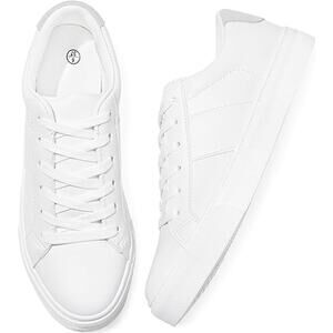 Adokoo Womens Size 7.5 White Faux Leather Classic Low Top Lace Up Sneaker Shoes
